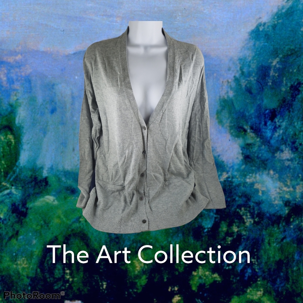 Cardigan Sweater Womens Gap Gray Blue Pockets S